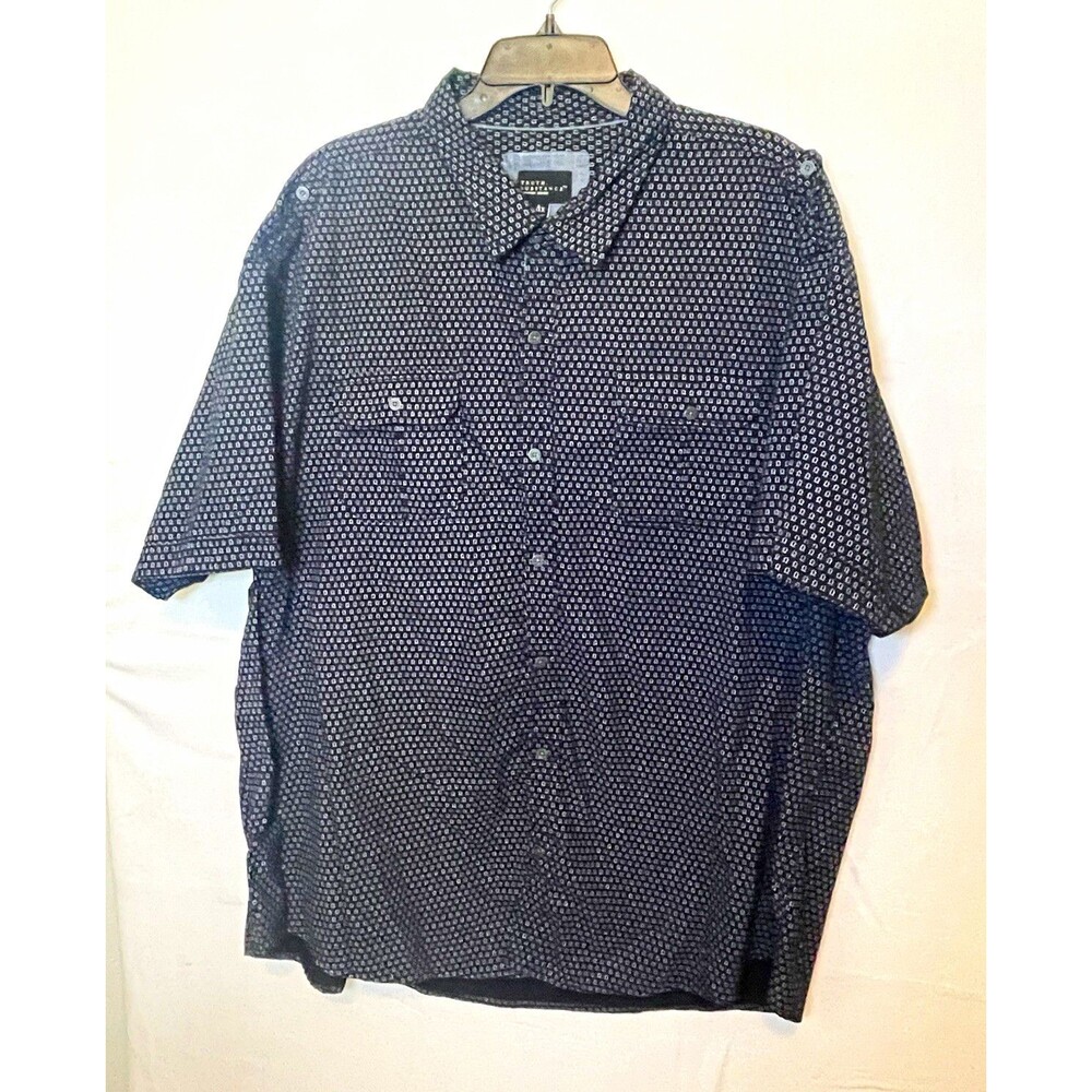 Truth Substance Men's 4XL Big & Tall Black/White Geometric Cotton Button-Up SS